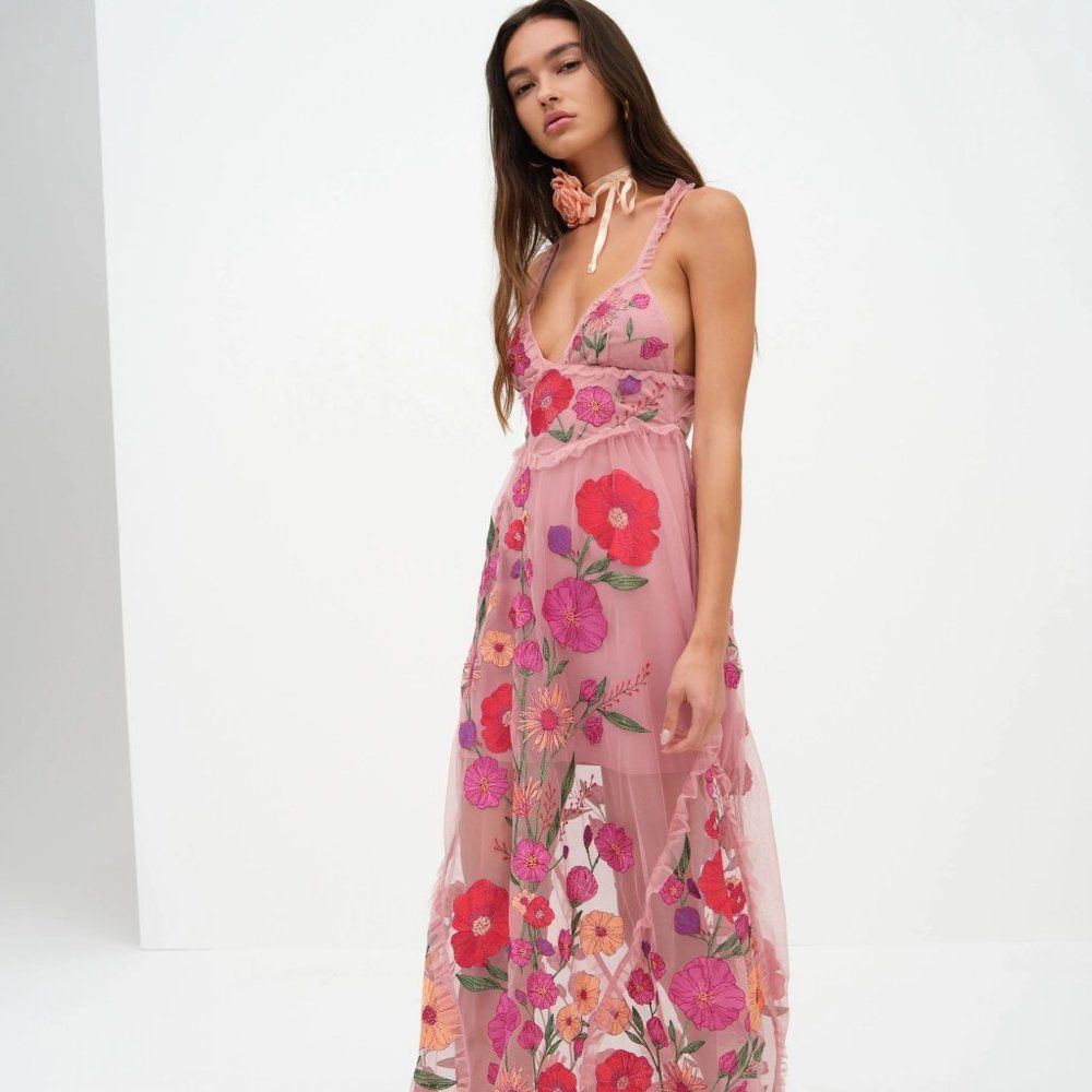 FOR LOVE & LEMONS Kaylee Maxi Dress In PInk Floral (size S) NWT